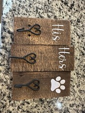 Wooden keyholder/dog leash holder "His, Hers, with a paw print"
