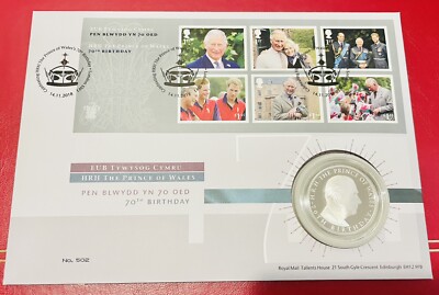 SELTEN SILBER PROOF £ 5 MÜNZBRIEF HM KÖNIG CHARLES III 70. GEBURTSTAG LIMITIERTE AUFLAGE