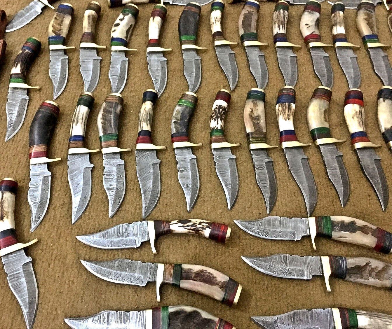 Lot Of 50 Handmade Damascus Blade Stag Horn CTHK USA Hunting Knives EDC