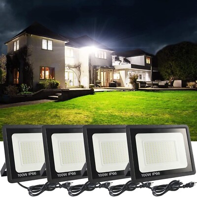 4Pack LED Flood Light Outdoor,100W LED Work Light 11000lmwith 6FT US Plug,IP6...