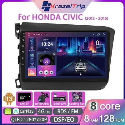 8 Core QLED Intelligent System Car Radio for Honda Civic 2012 2013 2014 2015 DSP