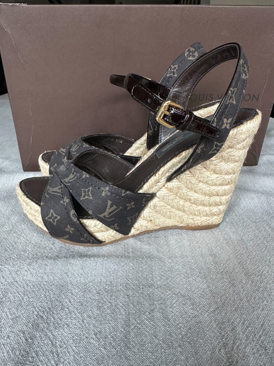 Louis Vuitton Majorca Wedge Sandals – Size 34.5 – Monogram Canvas