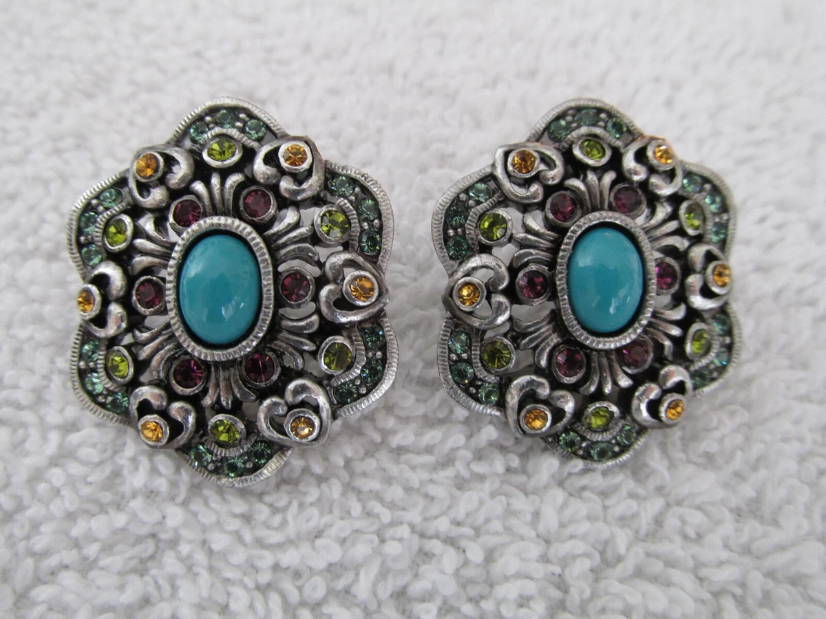 NEW QVC Kathy Levine LA VINTAGE Silvertone Post Earrings Crystals