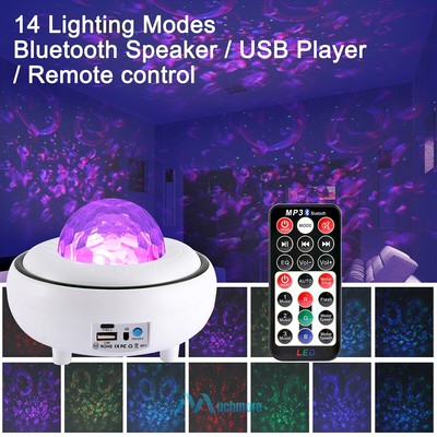 LED Galaxy Starry Night Light Projector Ocean Star Sky Party Speaker Lamp Remote