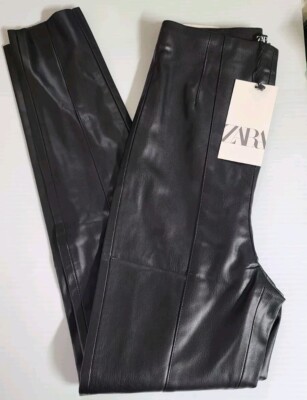 ZARA Black faux leather leggings high Waisted rise ankle pants siz Xs 8372  294