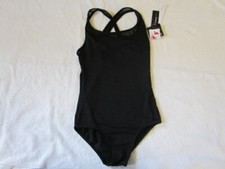 DANZ N MOTION BY DANSHUZ GIRL BLACK MESH KEYHOLE BACK DANCE LEOTARD SZ 12-14 NWT