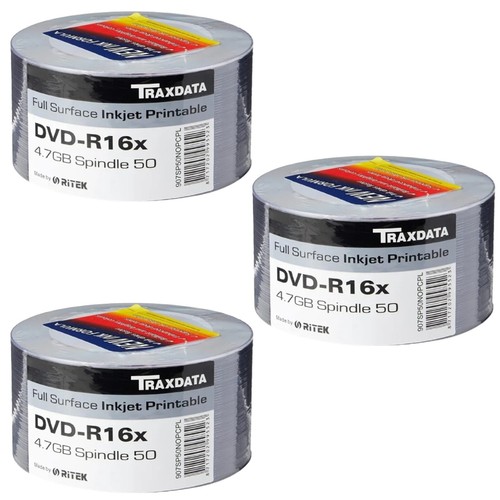 Ritek Traxdata DVD-R 16x White Inkjet Printable 4.7GB Blank DVD Discs 120min Lot - Picture 55 of 144