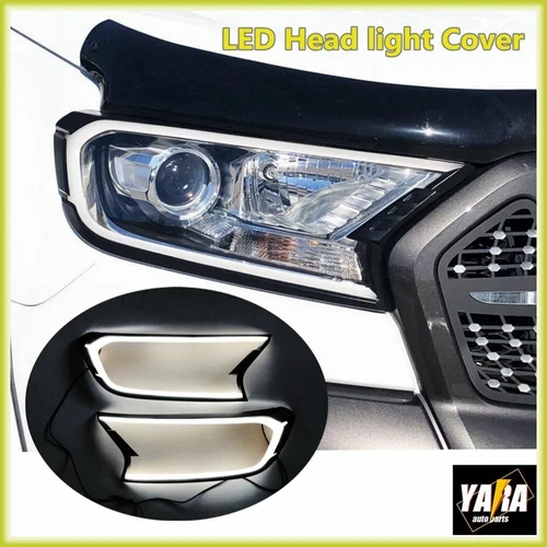 White LED Front Head Light Lamp Cover Trim for Ford Ranger  Wildtrak  15-20 2pcs