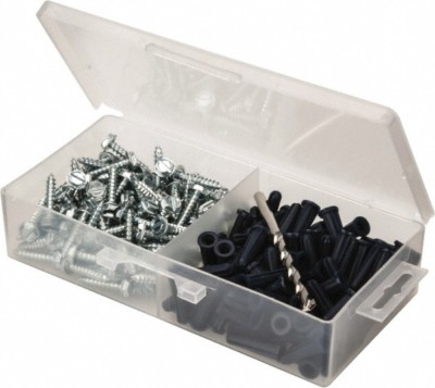Value Collection 200 Piece, #10 to 12 Screw, Plastic & Steel Hex Drive Anchor...