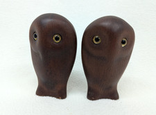 MCM Wood Owls Glass Eyes Vintage Pair