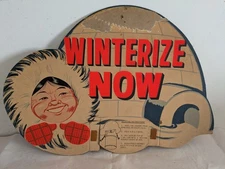 Vintage Eskimo Anti Freeze Cardboard Advertising Display Sign Gas Oil