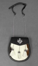 Scottish Kilt Sporran Pouch Bag Animal Fur Black Leather Thistle Scotland New