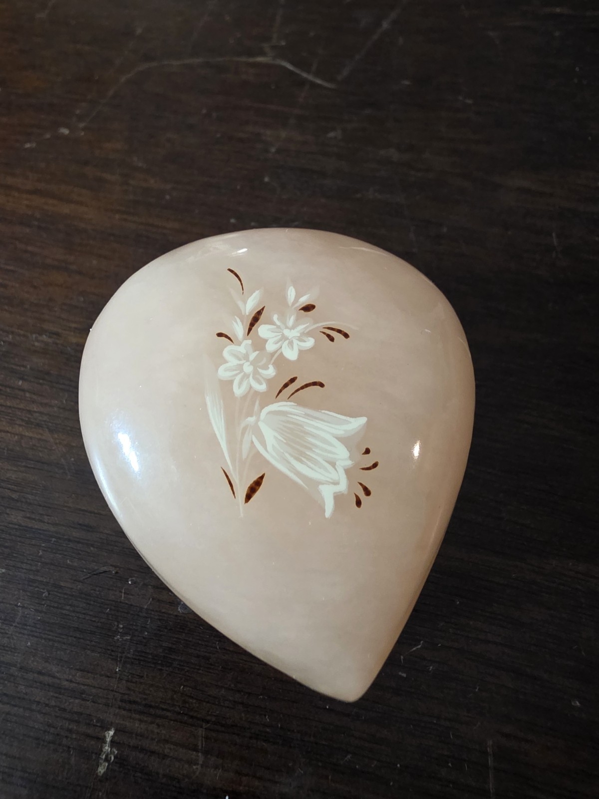 Vintage Alabaster Jewelry Trinket Box Heart Shaped Rose Italy