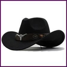 Western Cowboy Hat Felt Cowboy Jazz Fedora Roll Brim Cap for Women Men Children
