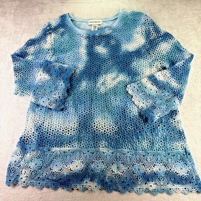 Coastal Tie-Dye Crochet Top Womens L Cottagecore Flowy Boho Capsule Grandmacore