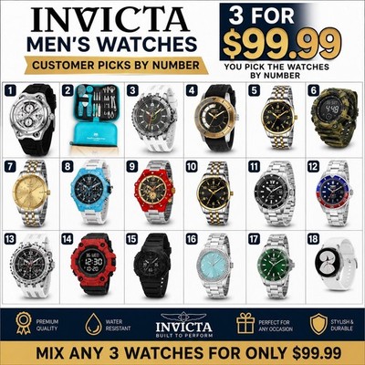 invicta watches bundleInvicta Watch Bundle Pick Any 3 for $99.99 Men's Watches