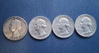 (4) Lot of 4 1964 Washington 25 cent Quarters 90% silver XF