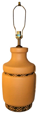 VTG 1960's Mid Century Modern Ceramic Cork Table Lamp With Hand Woven Designs
