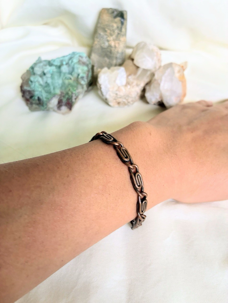 Solid Copper Bracelet, Modernist Copper Links, Mi… - image 4