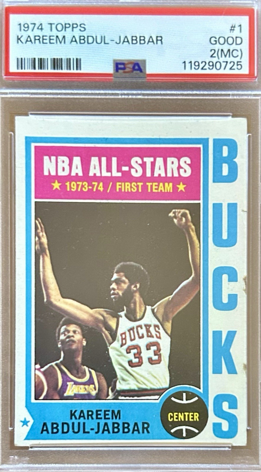 1974 Kareem Abdul-Jabbar Card - Milwaukee Bucks- HOF - PSA 2 (mc) (Good)