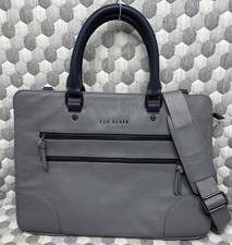 Ted Baker Cross-Grain Faux-Leather Documet Bag Laptop Briefcase Gunmetal Blue