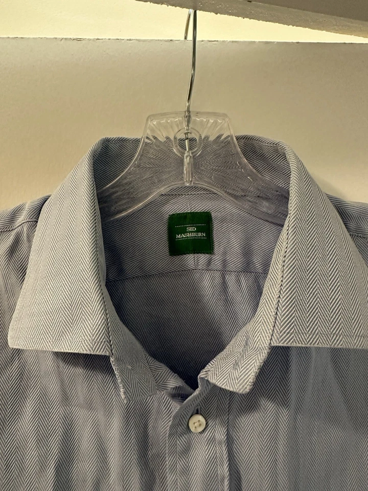 Sid Mashburn 人字形蓝色传播领正装衬衫美国制造 16 领 — 第 2/4 张图片