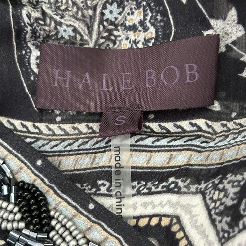 Hale Bob Silk Blouse Womens Size Small Paisley V Neck Beaded Ruffles Lined Boho - Picture 2 of 11