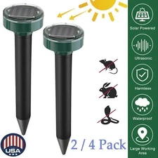 2/4Pcs Solar Power Ultrasonic Mice Gopher Mole Pest Snake Repellent Repeller USA