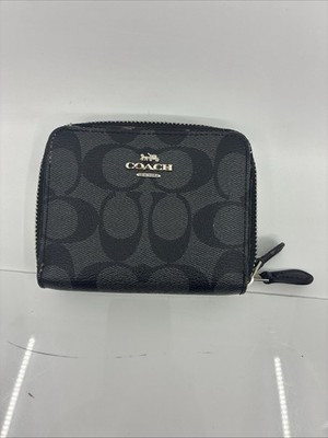 COACH Black Signature Double Zip Wallet With Snap Coin Pocket