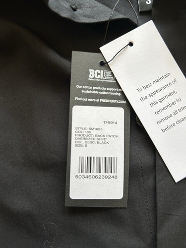 Fred Perry Raf Simons Oversized Patch Textile Black Button Up Shirt - Small BNWT - Picture 6 of 9
