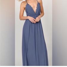 Tobi Deep Blue Lace Trim Maxi Dress