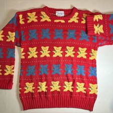 Vintage Deans of Scotland sweater. Teddy Bear motif Ramie/Cotton blend. SZ Med