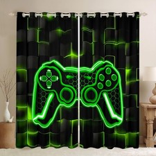 Gamer Curtains for Bedroom Living Room 2 Panels, 38 x 45 Inch Green and Bla...