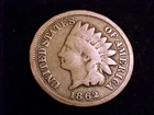 1862 Indian Head Cent, copper nickel, a nice Good Grade.