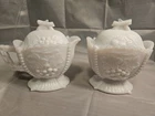 VTG Westmoreland Milk Glass Sugar & Creamer W/Lids Grapes And Cherries