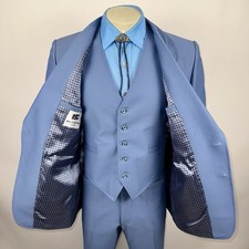 Vtg 70s Western Suit 3 Piece Mens 44 Jacket 38 31 Pants Leisure Disco Rockabilly