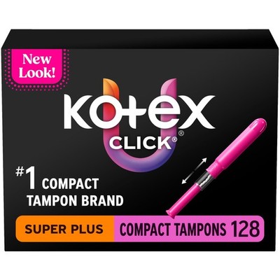 Tampons Super Plus Absorbency Unscented 128 Count 8 Pack Kotex Click Compact
