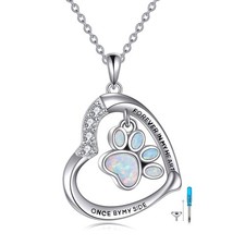 Paw Urn Necklace Sterling Silver Dog Cat Paw Ashes Pendant Pet Cremation Memo...