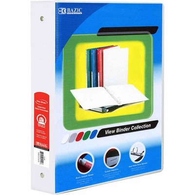 BAZIC 1.5 Inch White 3-Ring View Binder w/ 2-Pockets [3148]