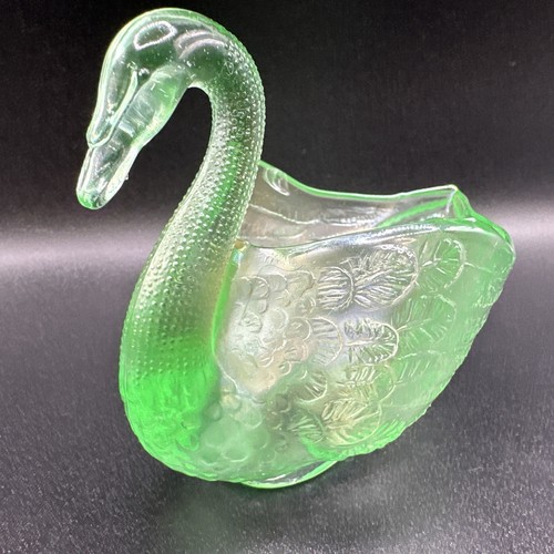 Vintage 30er Jahre Fenton grün Uranglas Schwan Bonboniere - Bild 8 von 24
