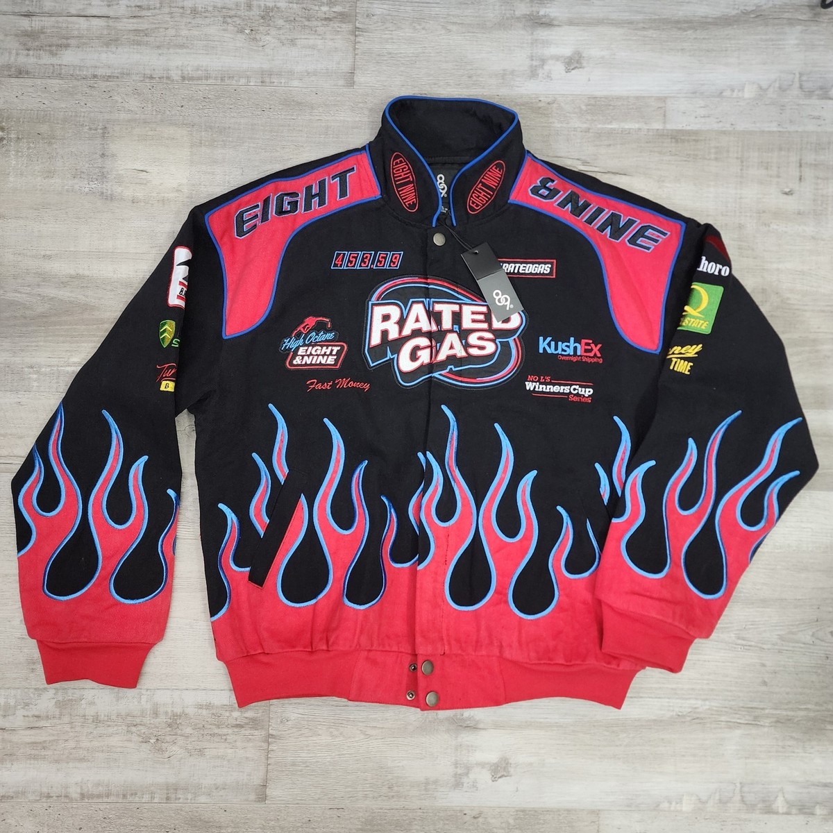 8&9 Clothing Rated Gas Nascar Jacket Large Racing Flames Match