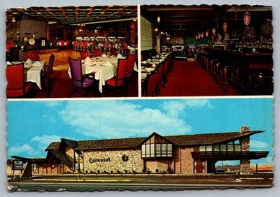 Postcard 1970s Mt. Clemens, MI The Carousel Restaurant Mid-Century Modern