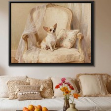 Oil Painting Chihuahua Canvas Print Framed Dog Wall Art Living Room Decor