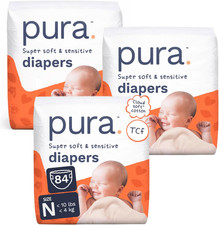 Pura 84 Pack Super Soft  Sensitive Diapers - Size Newborn