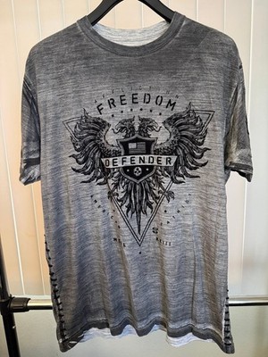 Men s Affliction Freedom Defender Gray USA br Graphic T-Shirt Size X-large