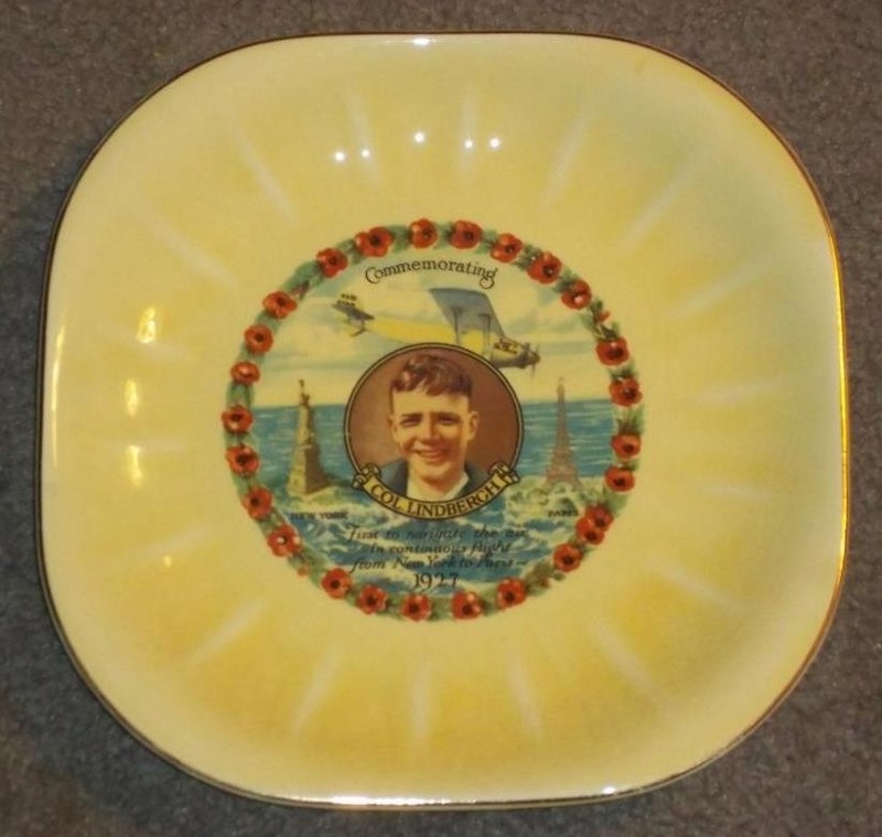 1927 LIMOGES CHINA PLATE COMMEMORATING COL. LINDBERGH, NEW YORK TO PARIS FLIGHT