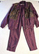 LAVON Women  s Track Suit Size Large Burgundy Full Zip Jacket Vintage 90s