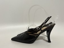 Vtg Chanel Black  Brown Leather CC Logo Slingback Heels 37
