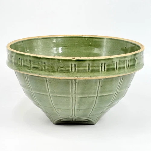Vintage McCoy Pottery Stoneware Windowpane Green Mixing Bowl Shield # 9