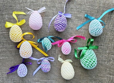Lot Of 11 Vintage Crocheted Easter Eggs Over Plastic Eggs Ornaments Bowl Fillers